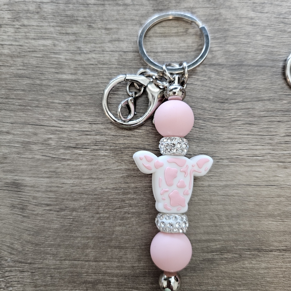 Pink Cow Charm Keychain
